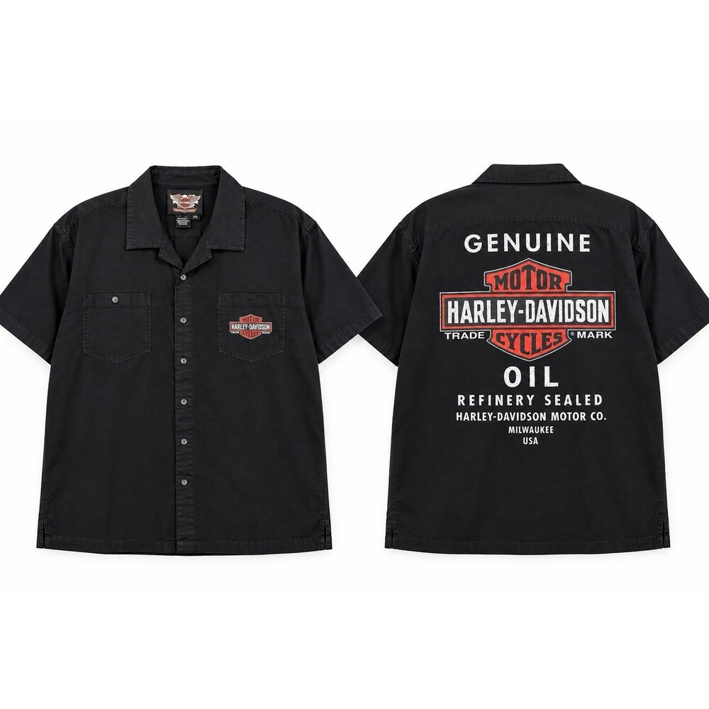 Harley-Davidson Oil Refinery Sealed Mechanic Shirt Mens Black 2XL